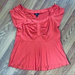 Agb Woman Orange Cap Sleeve Tunic Top Gathered Front Size 1 X